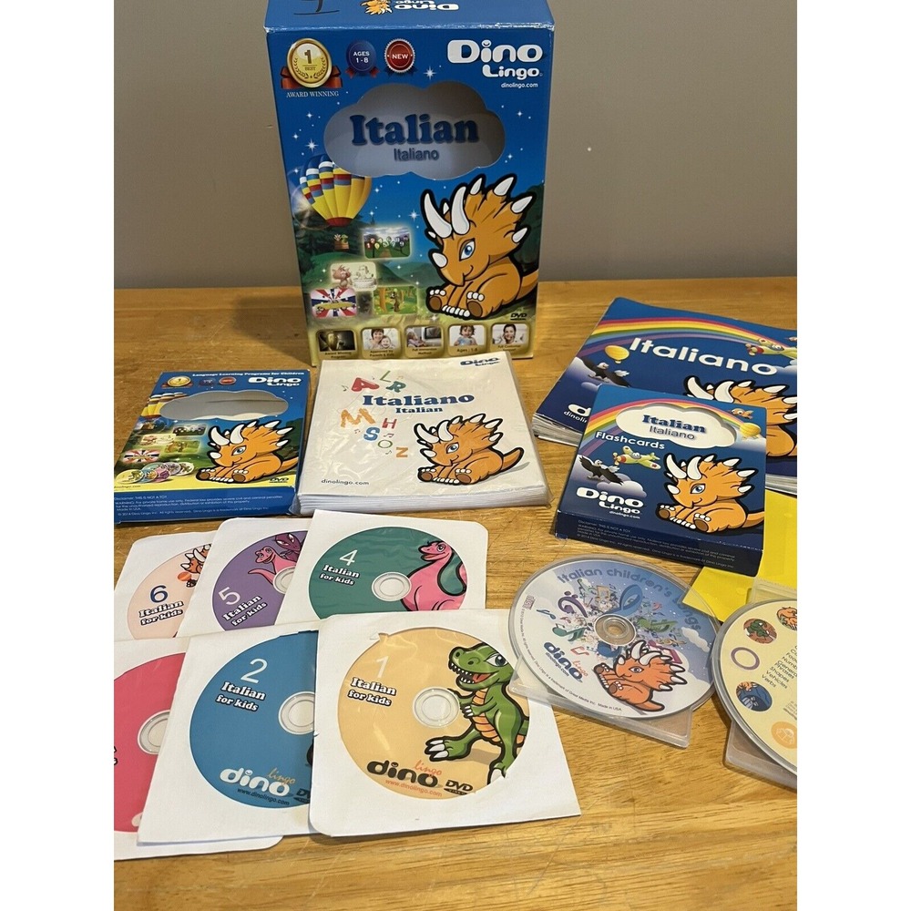 Dino Lingo DVD Program Italian Language‎ Learning 6 Discs Flashcards Songs Books